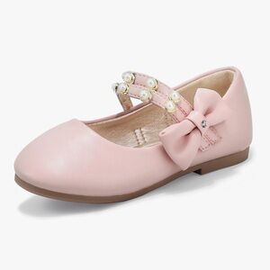 Girls Pink Bow Pearl Strap Dress Shoes
